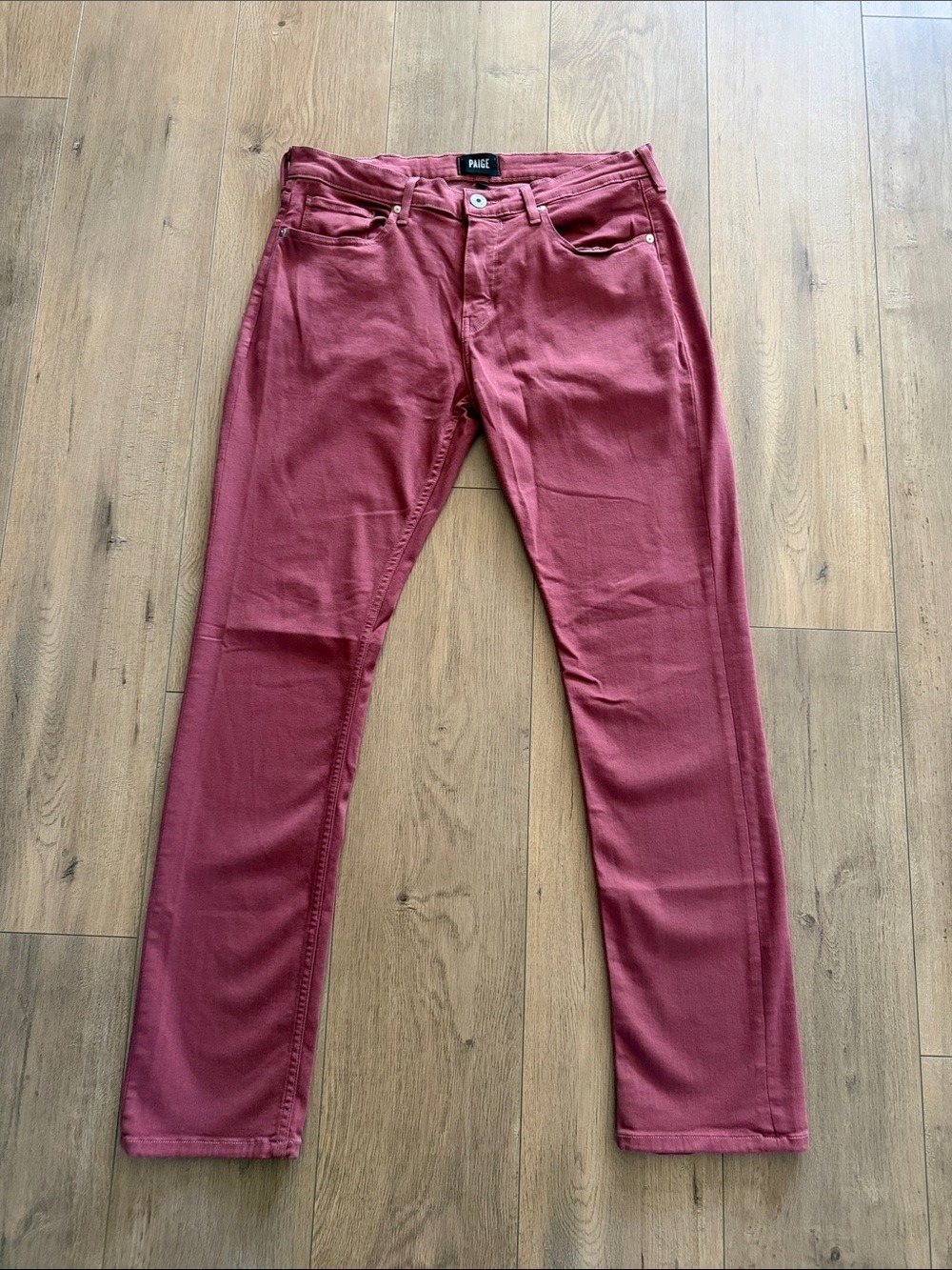 PAIGE Men's Federal Slim Fit Jeans Size 34 X 33 in Wine Burgundy Stretch Casual